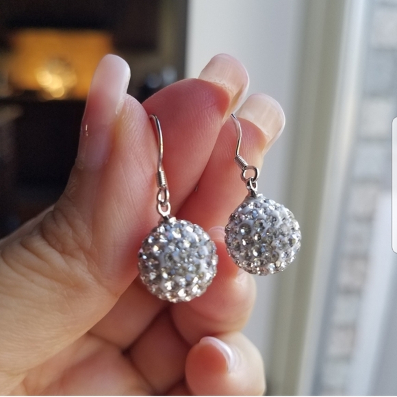 Swarovski Elements 925 Sterling Silver Disco Ball Drop Earrings NEW - Picture 1 of 15